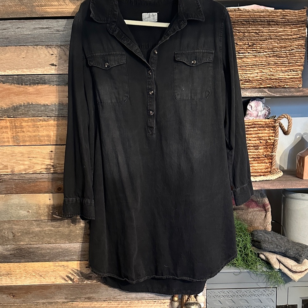 Black Button-Up Tunic Shirt dress
